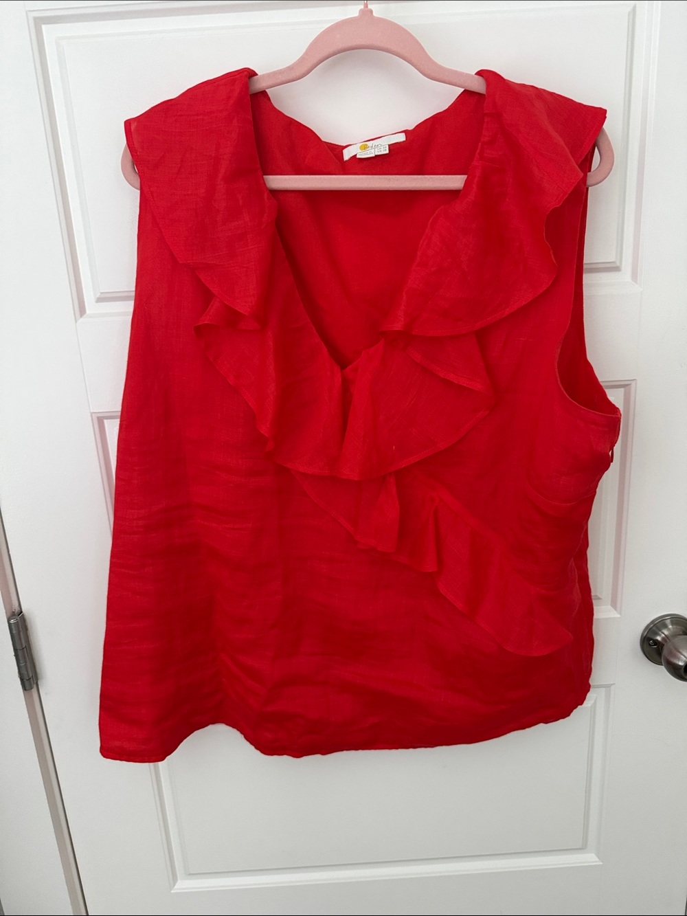Boden Womens Red Ruffle V-Neck Tope